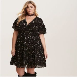 Torrid Chiffon Crane Flutter Sleeve Wrap Dress